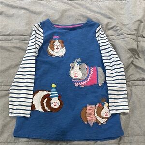 Mini Boden Blue Striped Kids Dress with Guinea Pig Design